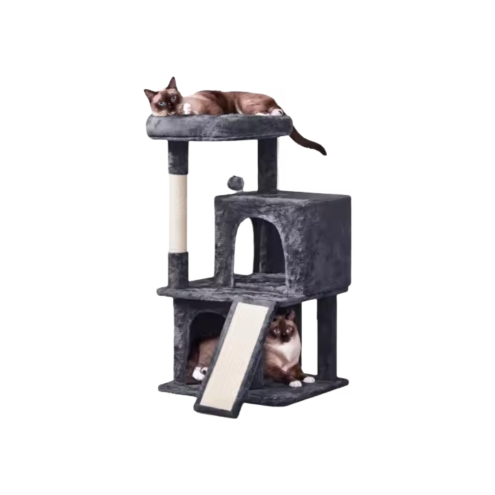 91cm Rascador para Gatos Árbol de Mascota Centro de Juego de Sisal con Escondos Polas Gris Oscuro - 1