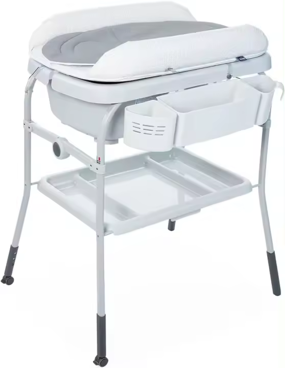 Bebé Ergonómica con Patas y Cambiador con Acolchado y Suave Reductor, Altura Regulable, Cierre Compacto, Organizador, 2 Ruedas, Máx. 11 Kg, Color Gris (Puntos), 1 Unidad - 1