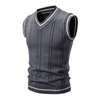 Nuevo Chalecos sin mangas de punto con cuello en V para hombre, jerséis de punto ajustados, suéteres de moda de retales, ropa de calle informal inteligente - details 5