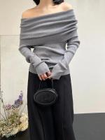 Otoño Invierno fuera del hombro mujeres suéteres elegante Vintage tejido sólido jersey alto elástico Top suave Chic jerseys 2025 - details 4
