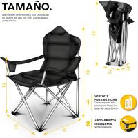 Camping Plegable y transportable |   hasta 150 kilos |    Pesca portátil con reposabrazos y portabebidas (Negro) - details 3