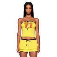 Conjunto de falda con volantes y top tubo sin mangas con cordón ajustable para mujer, novedad de verano F010 - details 3