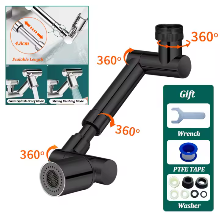 Grifo de Metal escalable de 1440 ° para cocina, aireador a prueba de salpicaduras, boquilla de filtro, extensor de agua para ahorro de agua - 1