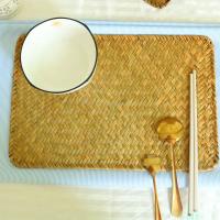 Manta de Mesa de Paja de Mar Natural Tejida a Mano Rectangular de Ratán Posavasos de Té de Paja - details 14