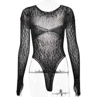 Mameluco Ustado ropa de mujer transparente de manga larga, top, camiseta de diamantes artificiales brillantes, mono de fiesta y club, - details 6