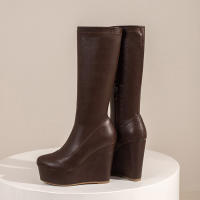 Botas ajustadas de tacón alto para mujer, botines de moda con cremallera lateral y cabeza redonda, manga media, Otoño/Invierno, 2025 - details 13