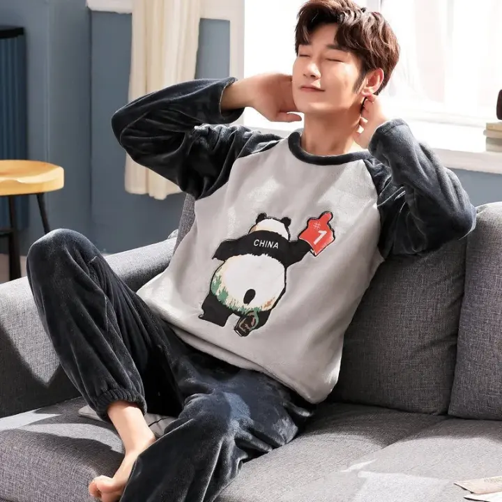 Nuevo Co Wool Rou Ne pijamas de manga larga salón 2 piezas t moda ted muebles para el hogar para hombres - 1