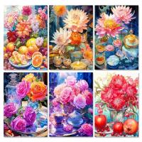 RUOPOTY-pintura acrílica por números para decoración del hogar, cuadro con marco de flores, lienzo, arte de pared, paisaje - details 0