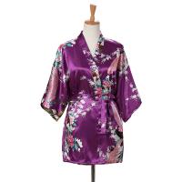 Kimono japonés con estampado de pavo real para mujer, ropa de dormir de estilo corto de satén de seda, camisón de casa, bata de baño, disfraz - details 5