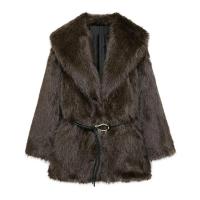 TRAFZA-abrigo de manga larga con cuello vuelto para mujer, ropa de abrigo gruesa y cálida con cinturón, Estilo Vintage, a la moda, para invierno, 2024 - details 6