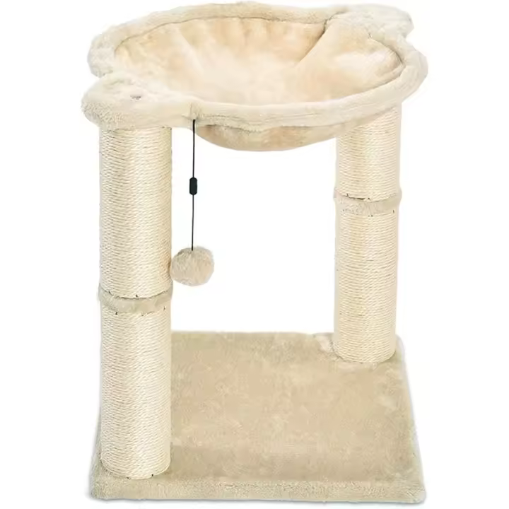 Torre en árbol con cerramiento, hamaca, cama y poste rascador para gatos, 40,6x50,8x40,6 cm, beige - 1