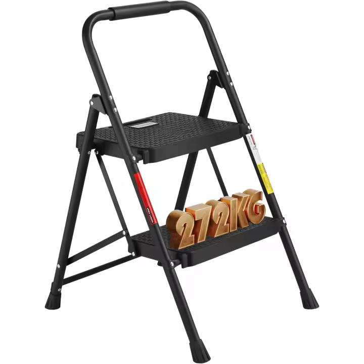 3 Escalones, Capacidad de 272KG con Pedales Antideslizantes Anchos, Taburete Escaleras de Mano de Acero, Manubrio de Esponja, Uso en Interiores y Exteriores, Negro - 1