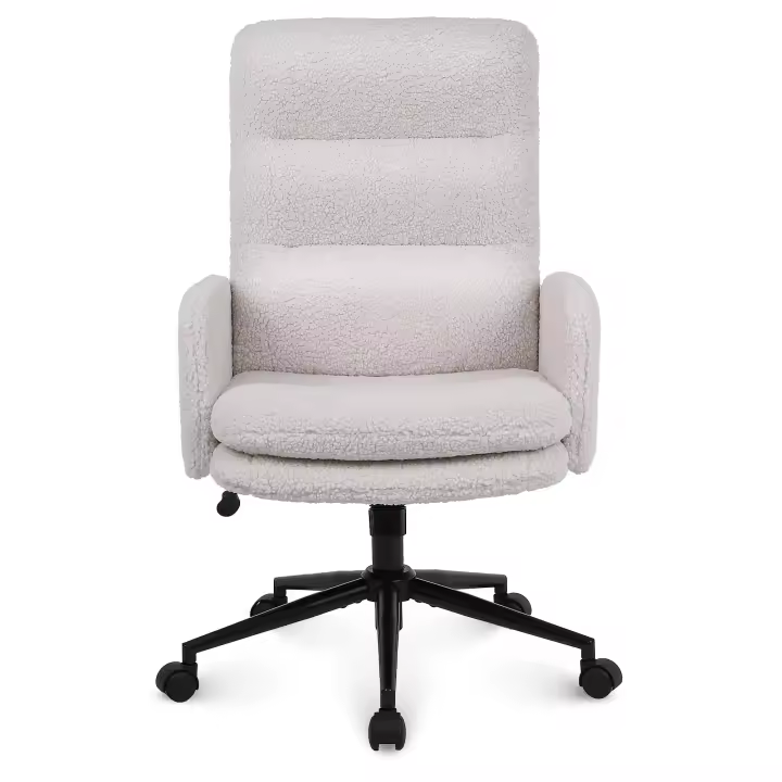 Silla Escritorio de Cachemira, Silla Oficina de Respaldo Alto, Cómoda Silla Tocador con Altura Ajustable, Sillas Ordenador para Hogar y Dormitorio, Crema, Gris Oscuro - 1