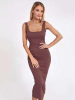 Vestido de verano informal de fiesta ajustado con cuello cuadrado sin mangas de punto para mujer - details 9