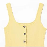 OUWU-Chaleco sin mangas de punto amarillo crema sólido para mujer, camiseta sin mangas con botones de una hilera y cuello cuadrado, Tops elegantes - details 2