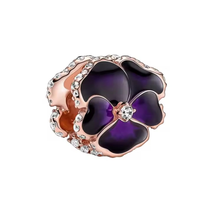 Colgante de Pulsera de Plata Esterlina 925 Diseño de Flor Púrpura Vintage Corazón de Amor - 1