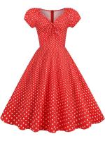 Elegante vestido midi de fiesta con estampado de lunares, manga corta abullonada, cuello en V y corte en A para mujer, ideal para el verano. - details 13