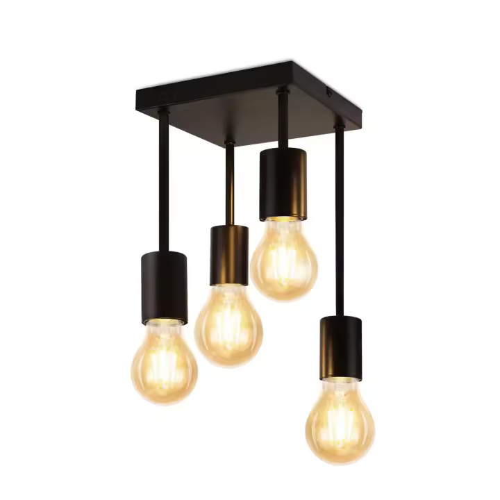CBJKTX Lámpara de Techo Negra Lámpara de Techo Vintage E27 Lámpara de Cocina 4 Llamas Lámpara de Techo Industrial Colgante de Metal Retro para - 1