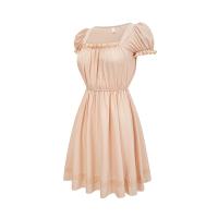 2025 nuevo vestido de verano de manga de burbuja pequeño cuello cuadrado medio y largo vestido de hadas de manga corta de cintura alta vestido de estilo retro francés - details 2