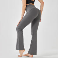 Hamidou-mallas de Yoga de cintura alta para mujer, pantalones de entrenamiento elásticos, de pierna ancha, acampanados, de color sólido, para Fitness - details 25