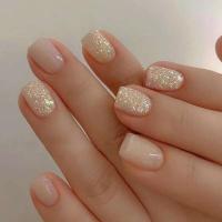 24 UDS Uñas simples, uñas postizas cortas de almendra con pegamento brillante Aurora cabeza redonda punta que cubre completamente presión elíptica en la uña - details 1