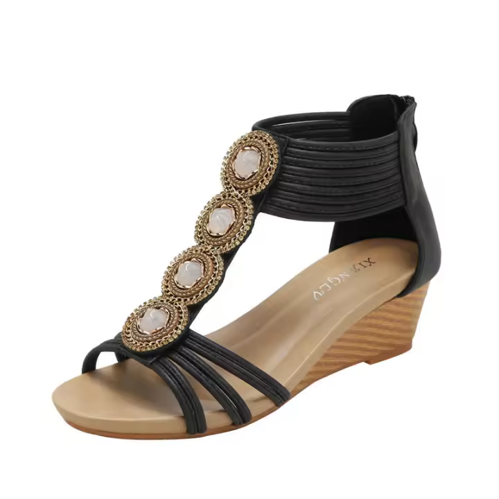 Sandalia cuña verano sandalias romanas 2025 nueva suela suave antideslizante cuentas zapatos de mujer de gran tamaño - 1
