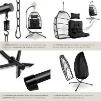 Columpio de Jardín Exterior Silla Colgante con Cojín Extragrueso Estructura de Acero y 4 Pies en Base Hamaca Colgante Plegable Capacidad 160Kg Gris - details 12
