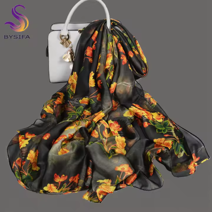 BYSIFA verde menta estilo Floral mujer bufanda de seda chal verano protector solar de gran tamaño chal moda playa abrigo que cubre 180*140cm - 1