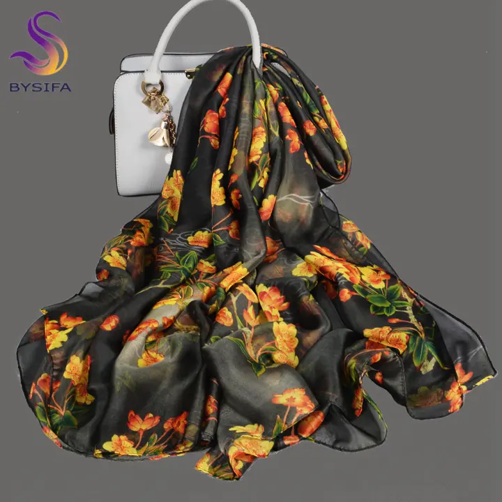 BYSIFA verde menta estilo Floral mujer bufanda de seda chal verano protector solar de gran tamaño chal moda playa abrigo que cubre 180*140cm - 1