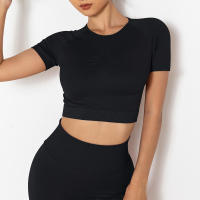 Hamidou-camisetas deportivas de Yoga para mujer, Tops sexys sin costuras para gimnasio, camiseta para correr, camisetas de Fitness - details 14