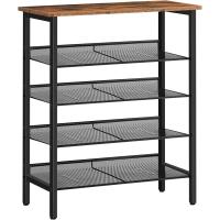 Zapatero, Zapatero de 6 Niveles, Estantería para Zapatos, Estantes de Malla Ajustables, para Entrada, Pasillo, Dormitorio, Estructura Metálica, Marrón Rústico y Negro - details 30