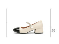 Zapatos de tacón medio para mujer, cómodos, de 3cm, bloque de color blanco y negro, zapatos Mary Jane con punta cuadrada - details 0