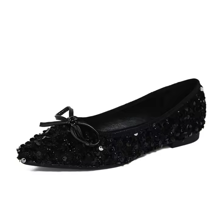 Zapatos de arco con lentejuelas, punta fina, boca pequeña poco profunda y suela suave para citas. - 1