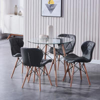 EGOONM-mesa de comedor redonda transparente, tablero de vidrio templado, patas de madera para cocina, comedor, mesa de centro, apartamento, restaurante - details 5