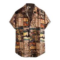 Camisa Echo de manga corta para hombre, blusa hawaiana con estampado informal, cuello vuelto, top con un botón - details 1