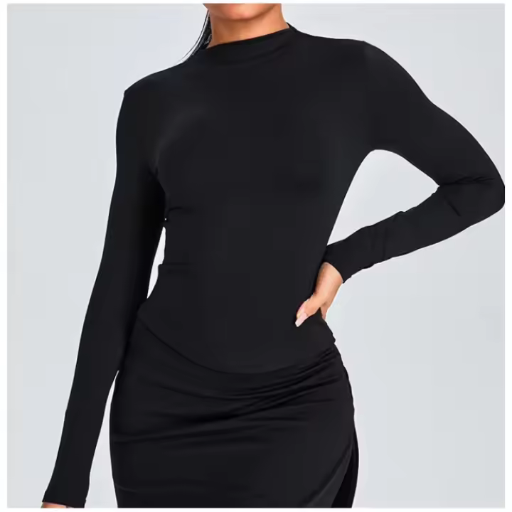 Ropa deportiva de dos piezas para mujer, traje deportivo, falda deportiva, temperamento delgado, cuello alto, top de yoga de manga larga - 1