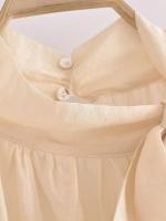 TRAFZA holgada-Blusa de manga larga con cuello redondo para mujer, camisa informal con botones calados, decoración con lazo, 2023 - details 5
