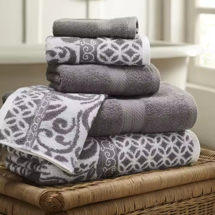 40,6x 27,9 Juego de 6 toallas de jacquard teñidas de hilo reversible de filigrana, toallas de baño, toallas de mano y paños de baño, súper absorbentes y de secado rápido - 1