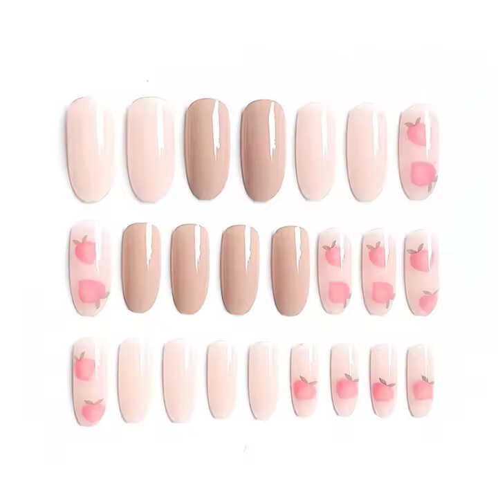 Uñas postizas color rosa melocotón, 24 piezas, material seguro de larga duración, resistente al agua, para salón profesional y uso diario - 1