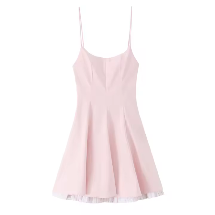 PB & ZA 2025 diseño de costura a rayas vestido con tirantes de temperamento simple Falda corta novedad de verano ropa de mujer - 1