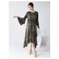 Vestido de otoño e invierno de alta calidad, con mangas acampanadas, falda de longitud media irregular, ajustada, con volantes, - details 2