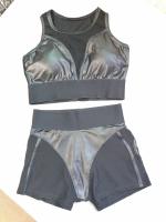 cortos, ropa deportiva de malla transparente para mujer, ropa de Yoga, sujetador deportivo, pantalones cortos de ciclismo, traje para Fitness negro 2024 - details 1