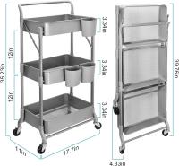 Cocina de 3 Niveles, Carrito Plegable de Metal, Estante con Ruedas, Organizador de estantes, Estante de Cocina, Carrito Plegable Multiusos para Cocina, baño, Oficina (Verde) - details 13