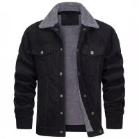 Chaqueta de pana forrada de Sherpa para hombre, chaquetas de camionero, cuello vuelto de algodón, abrigo informal cálido, invierno - details 4