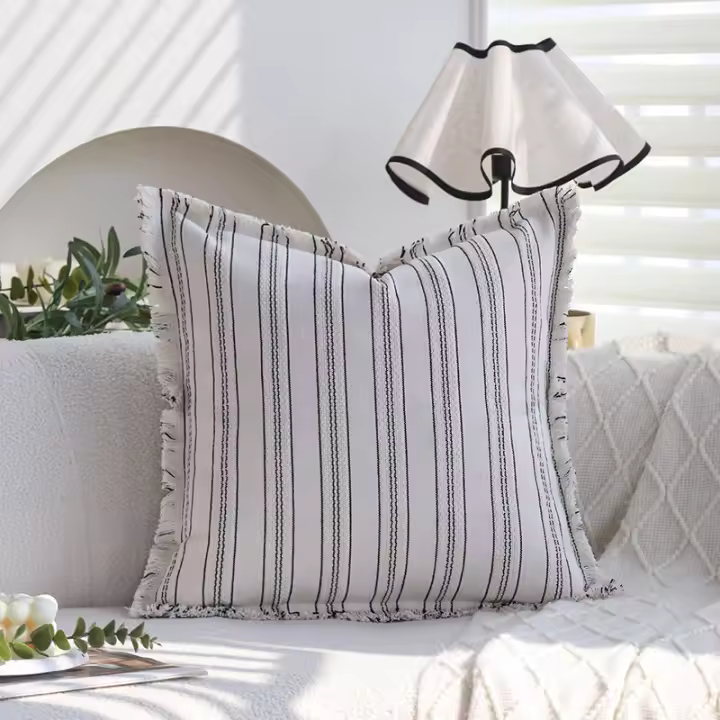 Funda de cojín de algodón y poliéster, borde de línea a rayas, simple y a la moda, 45x45cm, decoración nórdica para el hogar, sala de estar, sofá, funda de almohada para dormitorio - 1