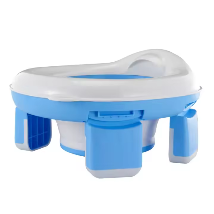 Asiento de Inodoro para Viaje 3 en 1 Azul Plegable con Bolsas Olla Portátil de Silicona - 1