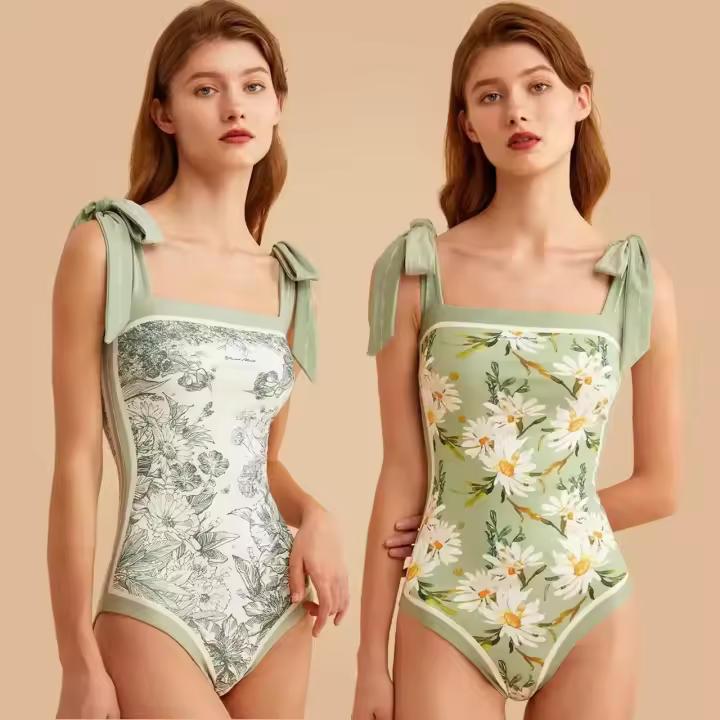 Traje de Baño Vintage con Estampado de Doble Cara para Mujer Traje de Playa Sexy de Una Pieza - 1