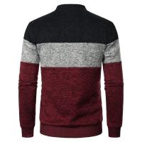 Autumn/winter men's stand-up collar striped check zipper knit top with fashion color matching - details 14
