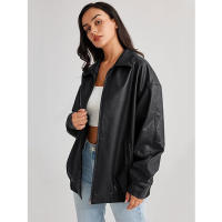 Chaqueta de Moto para Mujer de Tamaño Grande en Cuero Pretendido para Outfit de Otoño/Invierno 2024 con Cierre de Cremallera y Forro de Poliéster - details 4