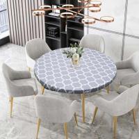 Cubierta impermeable de plástico con bordes elásticos, mantel ajustado de vinilo con respaldo de franela, mantel redondo para interiores y exteriores - details 3